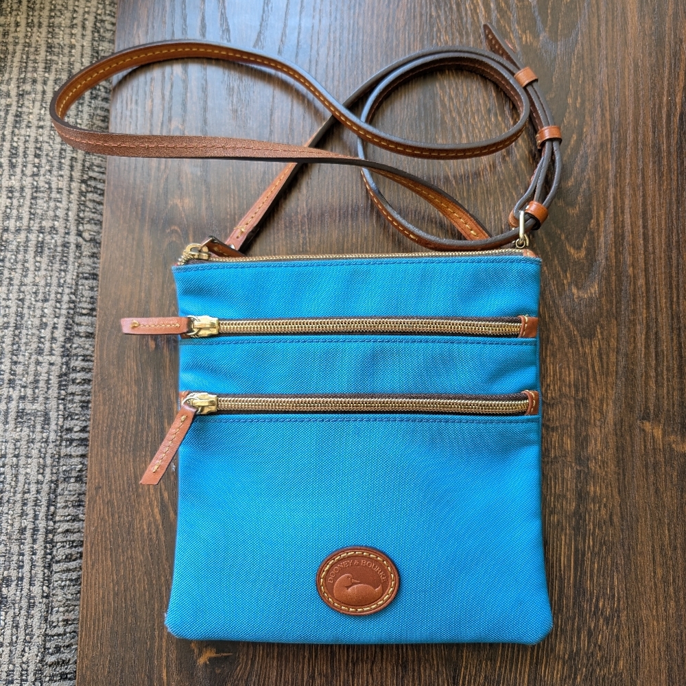 Dooney & Bourke Turquoise Blue North/South Triple Zip Crossbody Shoulder Purse